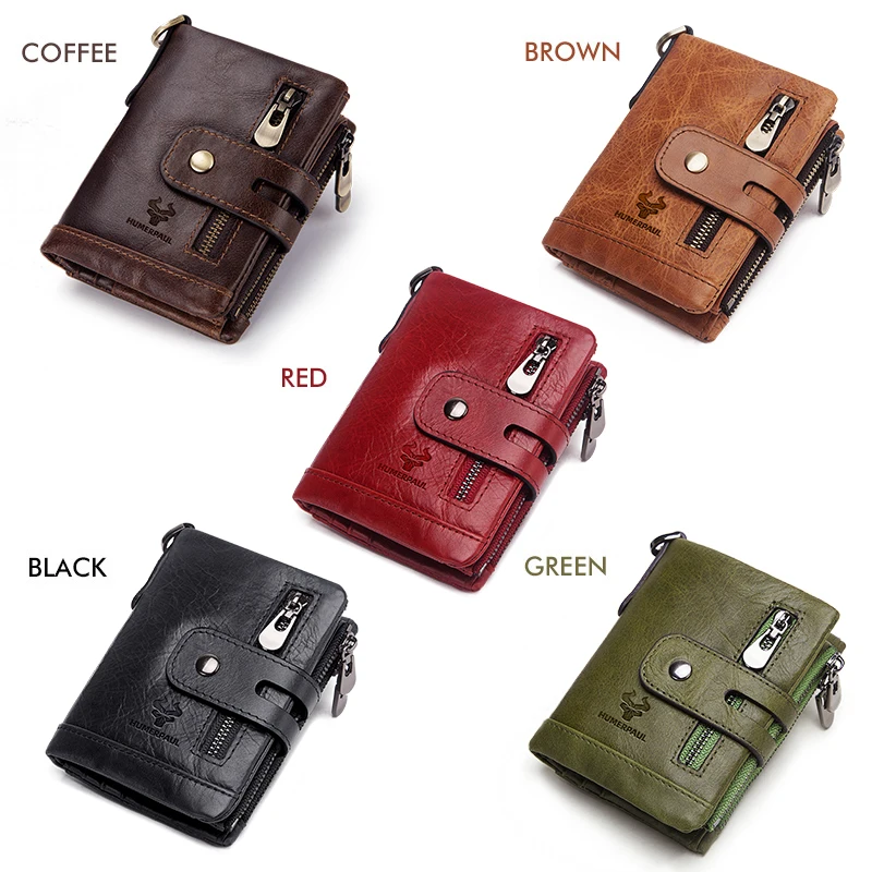 
HUMERPAUL 2020 RFID Genuine Cowhide Leather Luxury Purse Casual Small Mini Leather Wallets Vintage Gents Mens Slim Wallet 