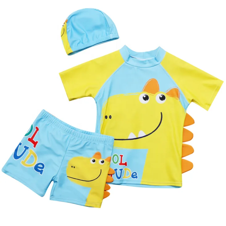 

OEM Children'S Swimsuit Boy'S Summer Baby Cartoon Split Swimsuit Summer Cartoon Kids Boys Swimming Set with Hat, Blue,green