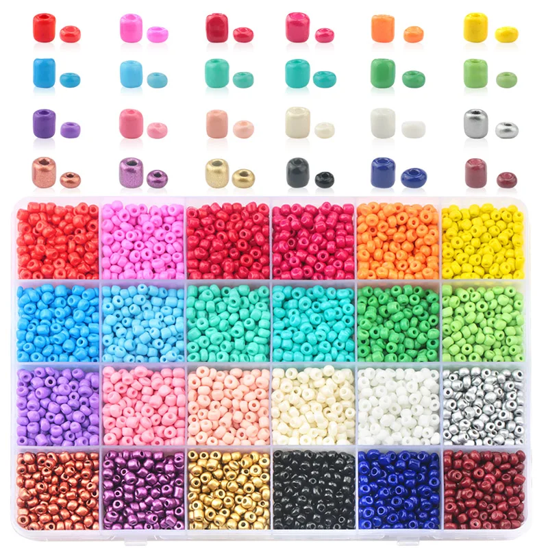 

Seed Glass Beads Plastic Box 24 Slots 12/0 8/0 6/0 Colors Shiny High Quality Seed Beads for Jewelry Diy Making, 24 grid crystal beads
