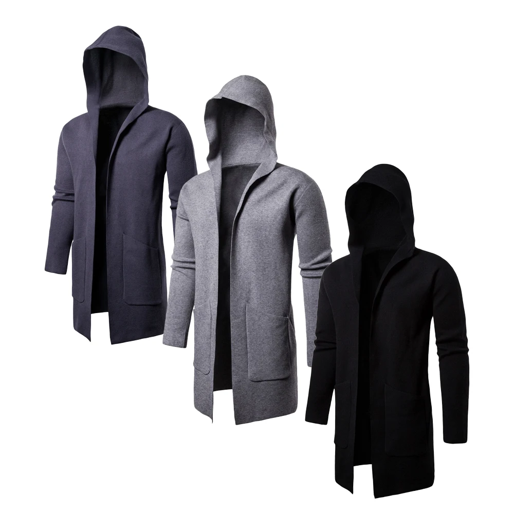 

Custom solid midi long sleeve casual knit cardigan men with hoodie