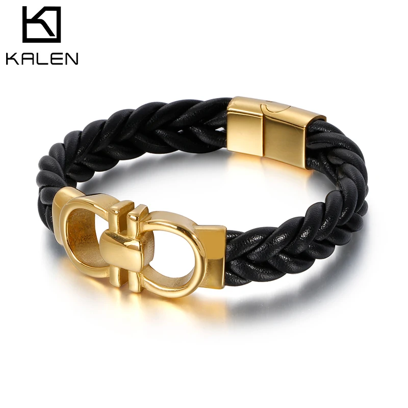 

KALEN Gold Double Letter D Leather Bracelet For Men Trendy Jewelry