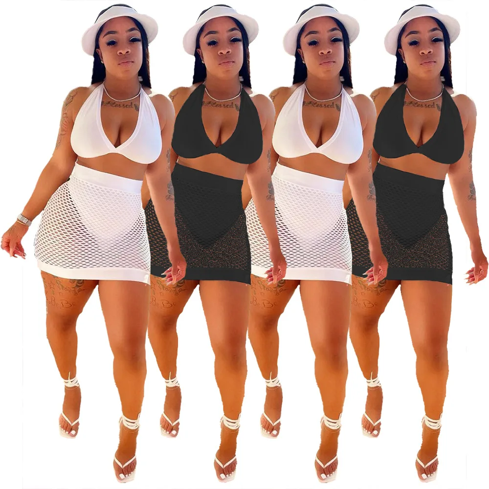 

YD - A5257 Mesh two piece women solid clothing sexy beach swimwear high streets fashion shorts summer sets for women clothing