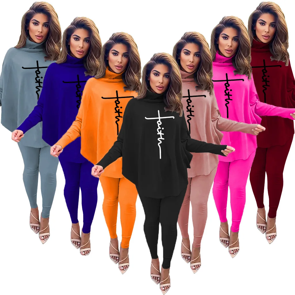 

Wholesale African Fashion Clothes 2021 Women Long Sleeve Faith T Shirts Two Piece Outfits Set, Picture