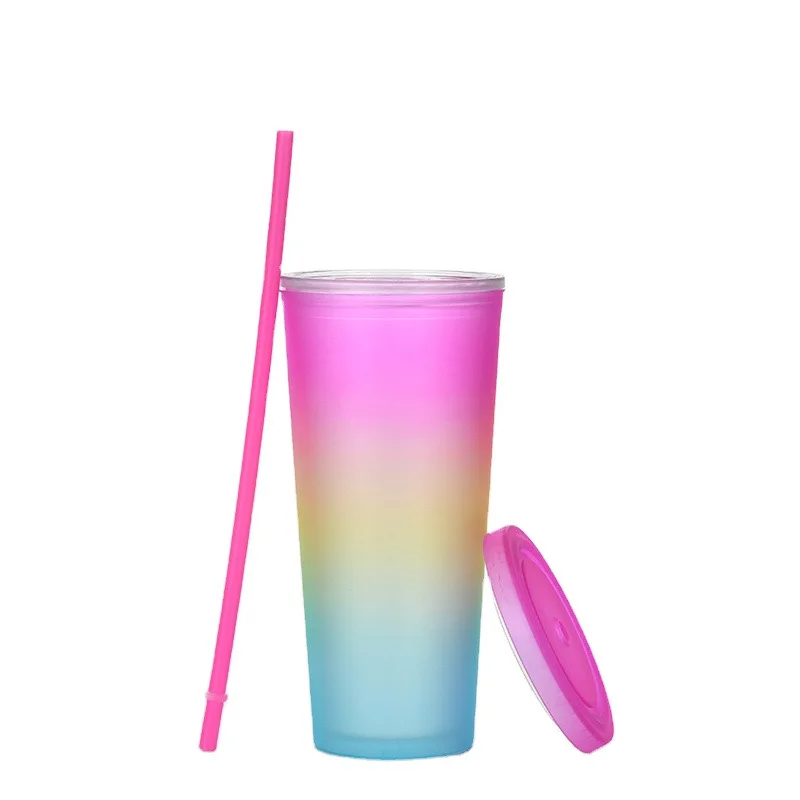 

Wholesale Reusable 24oz Double Wall Plastic Acrylic Tumbler Cups With Straw