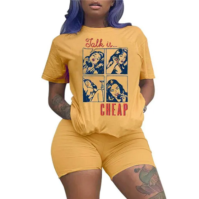 

TOB 2020 Women Latest Design 2 Pieces Outfit Casual Carton Print T Shirt And Short Pants Set
