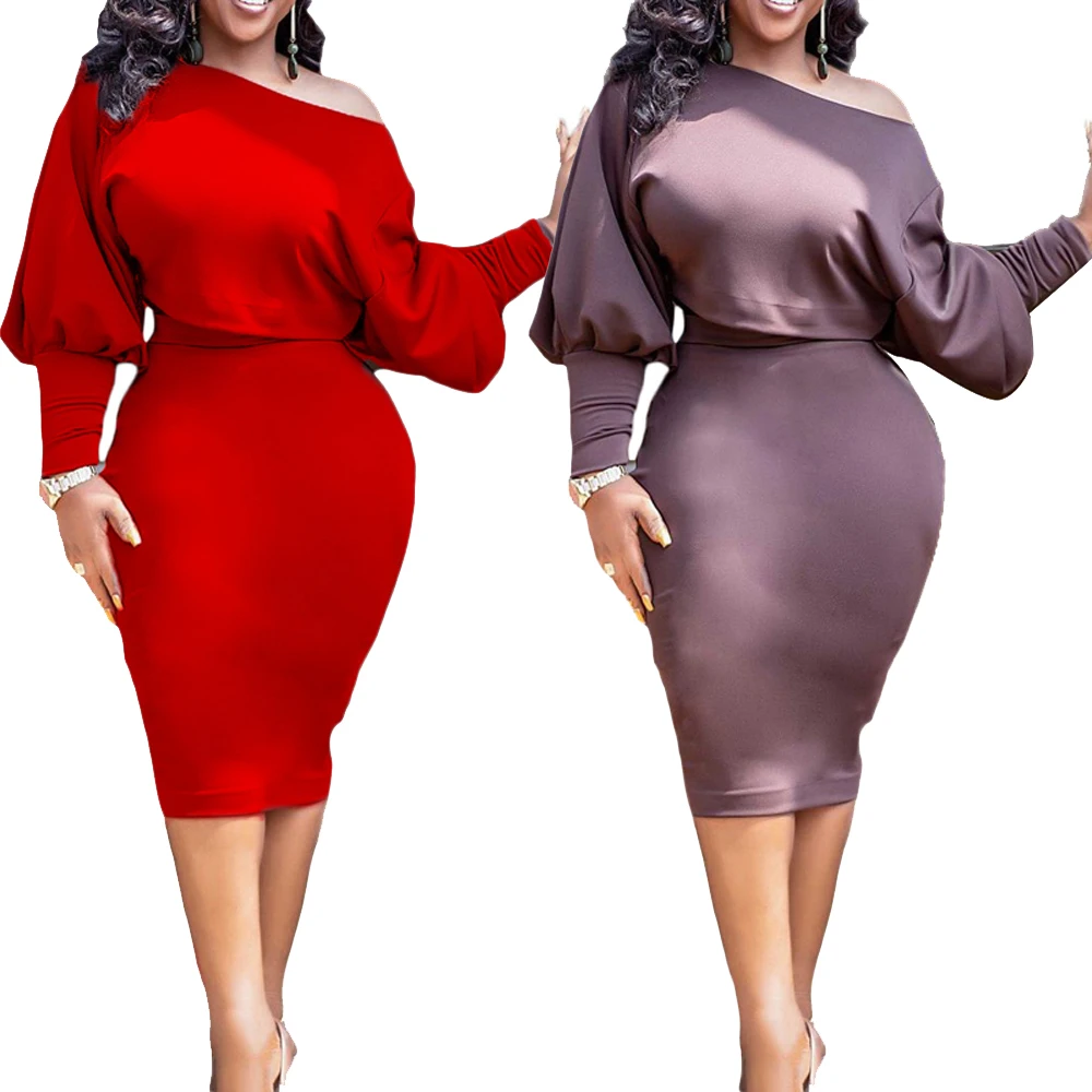 

Women Elegant Church Dresses Ladies Solid Color Casual Fashion Plus Size Bodycon Knee Length Work Office Formal Dress