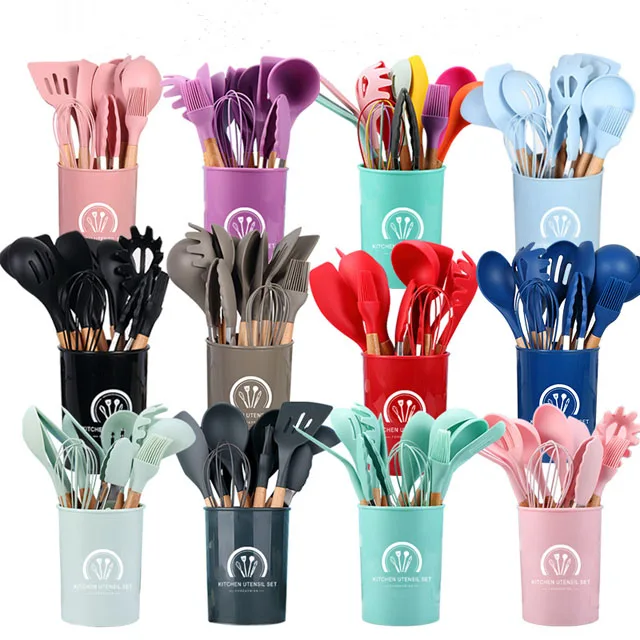 

Amazon Best Seller 12 In 1 Set Silicone Cooking Tools Kitchen Utensils Set With Wooden Handle