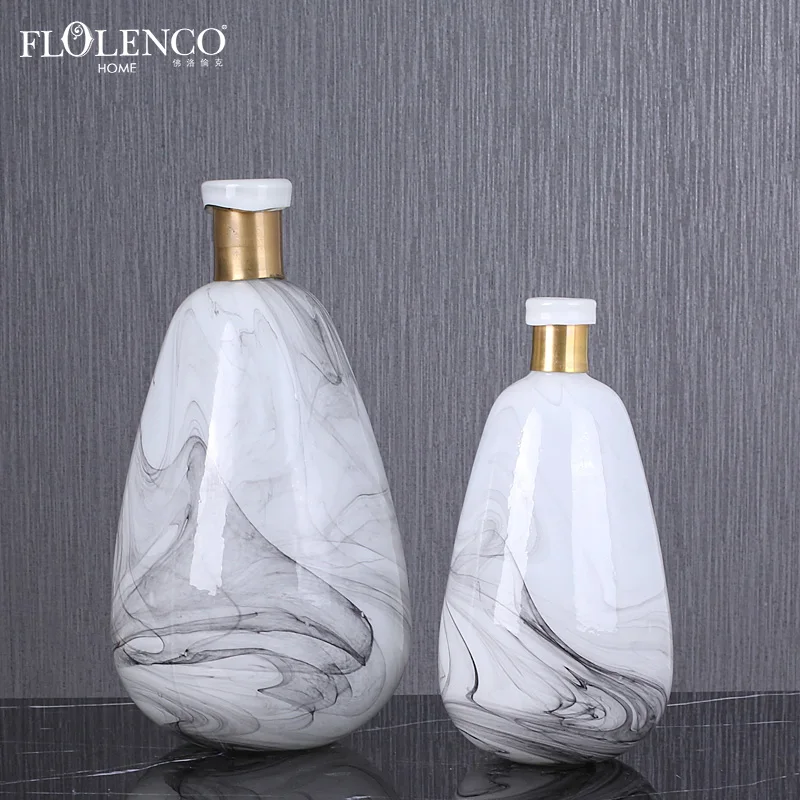 

Elegant Marble Design Glass Bottle Vase Modern Floral Vase For Home Decor Living Room Centerpieces, White