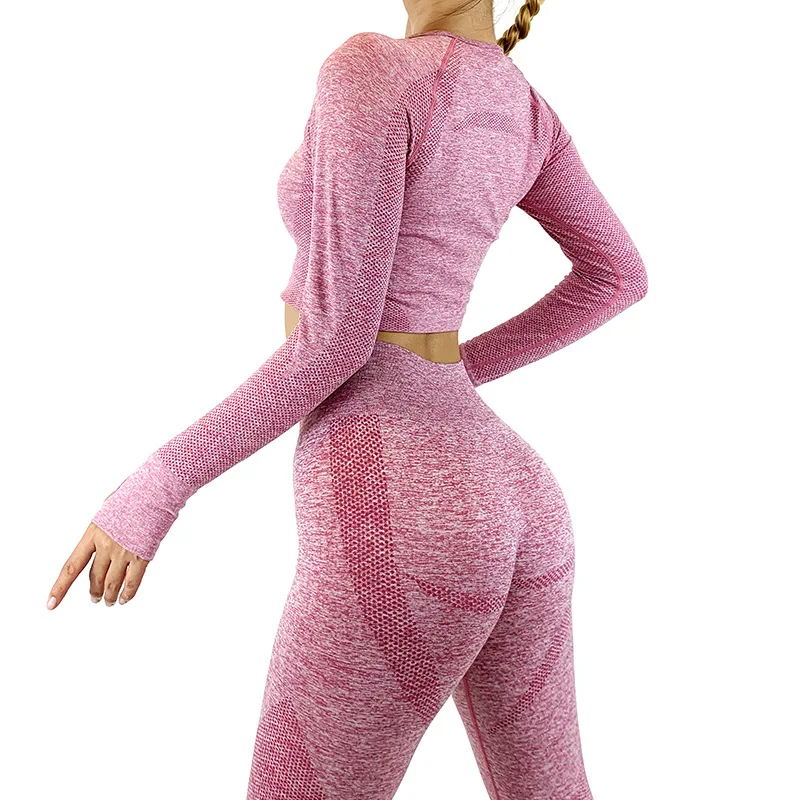 

Amazon Hot Sale Yoga Long Sleeved Sets Women Seamless Sport Top Leggings