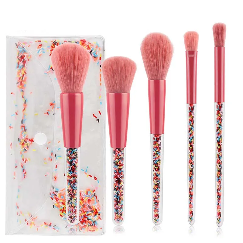 

Candy Makeup Brush Set 5 PCS Transparent Crystal Handle Pink Eyeshadow Brush Flame Powder Brushes