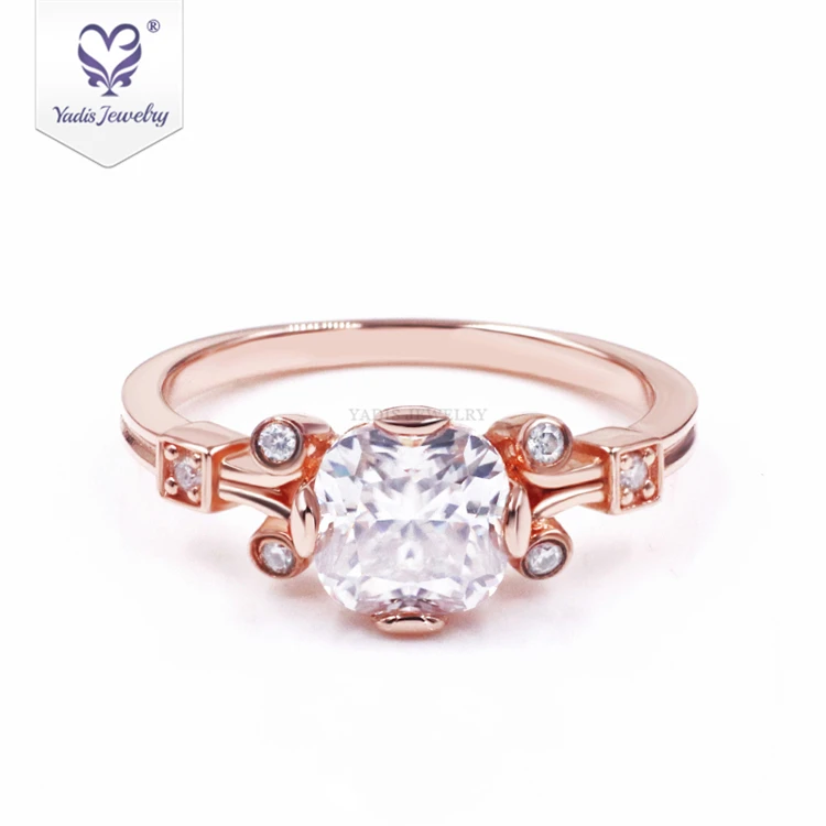 

Yadis 925 silver rose gold plated moissanite diamonds 7*7mm jewelry rings for women wedding