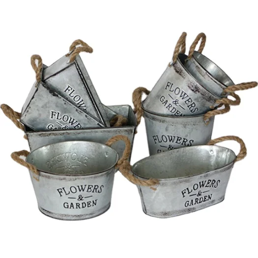 

Garden Galvanized plant pot Hanging Garden bucket tin box Iron pots Flower metal Planters, Original