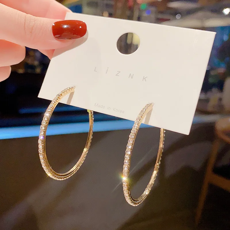 

Magazine Recommend Big Rhinestone Circle Earrings S925 Needle Cubic Zirconia Hoop Earrings