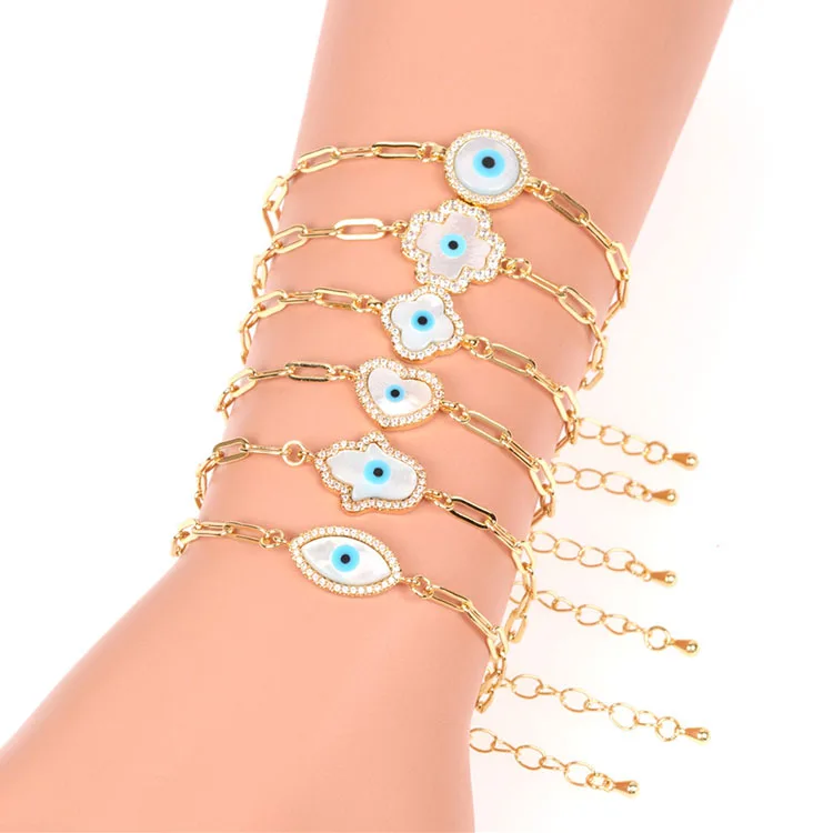 

BC1075 Newest gold shell evil evileye eye connector bracelet jewelry,lucky charm bracelets for women, Gold/silver/rose gold/gunmetal