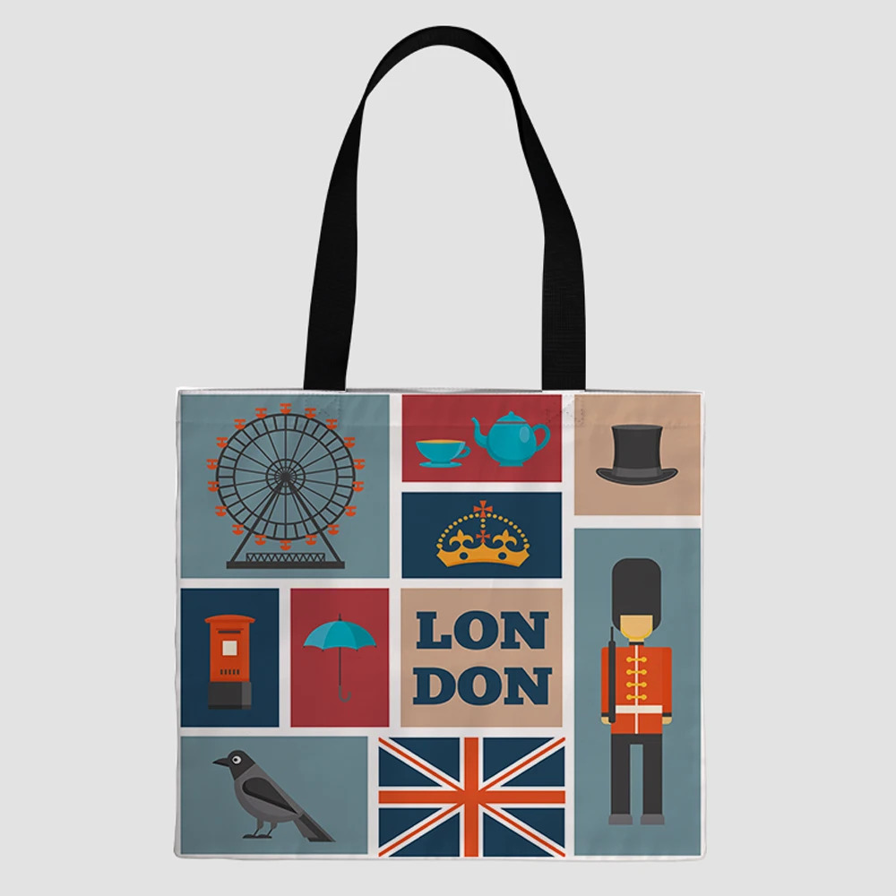 

Personal design custom design print on demand London style canvas folding grocery eco friendly handbag shopping tote bag