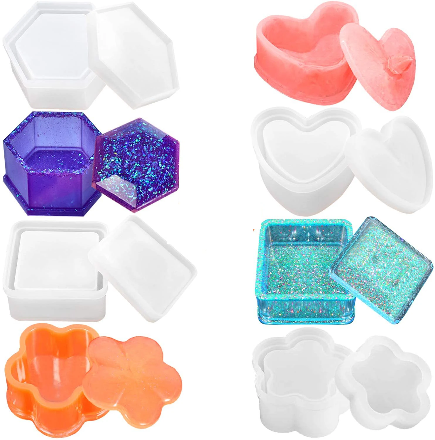 

5 PCS Jewelry Box Molds Box Resin Molds Silicone Resin Molds, Customized color