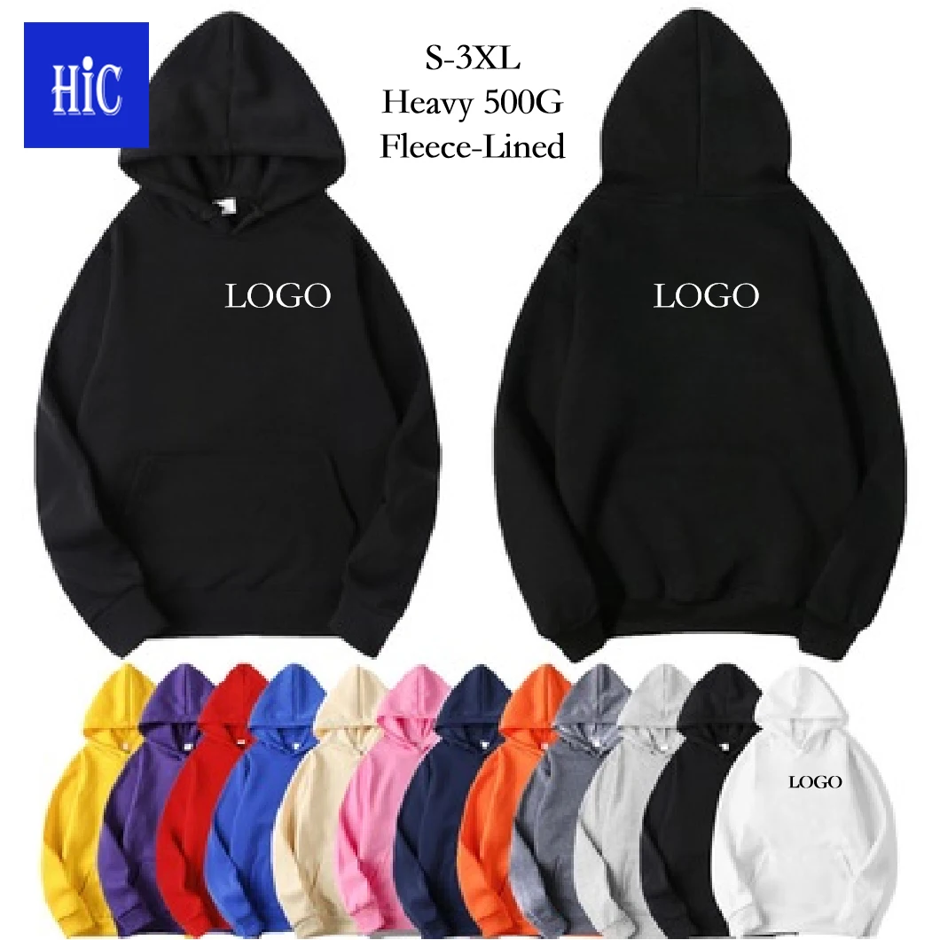 

HIC Wholesale Heavy 500G hoodies unisex Add Wool Sweater Custom LOGO Tech Fleece Tracksuit Warm Solid Color Hoodies