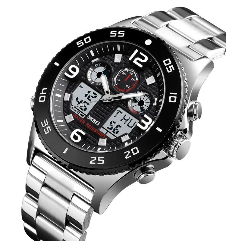 

Popular SKMEI 1538 quartz watch stainless steel analog digital watches for men, Black/siilver