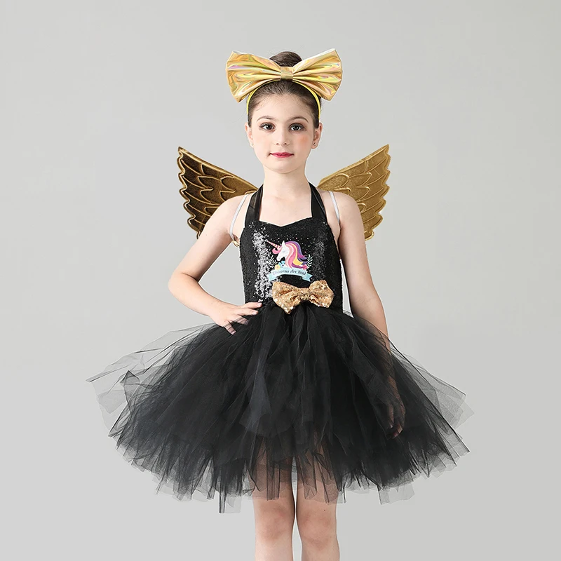 

Halloween Little Child Unicorn Dress Up Clothing Birthday Party Costume Black Pony Girls Sequin Unicorn Tutu Dress