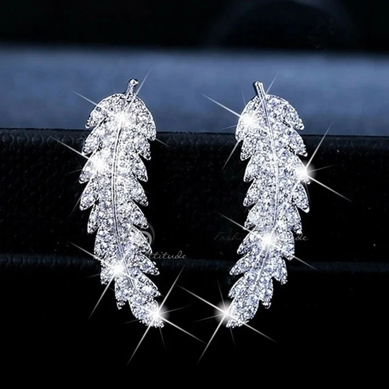

Leaves Earrings for Woman Feather Tree Leaf Stud Earrings Shine Full of Zirconia Jewelry New Fashion Gifts, Multi