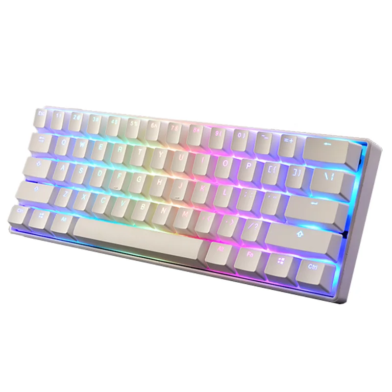 

YMM 2021 wholesale factory price MK21 wired 61keys pbt keycaps 60% mechanical gaming keyboard, Black white