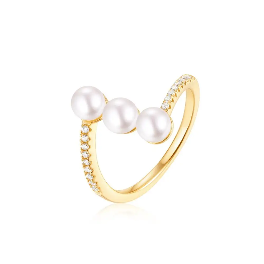

Fashion Jewelry S925 Sterling Silver Freshwater Pearl Zircon Ring for Women, Gold
