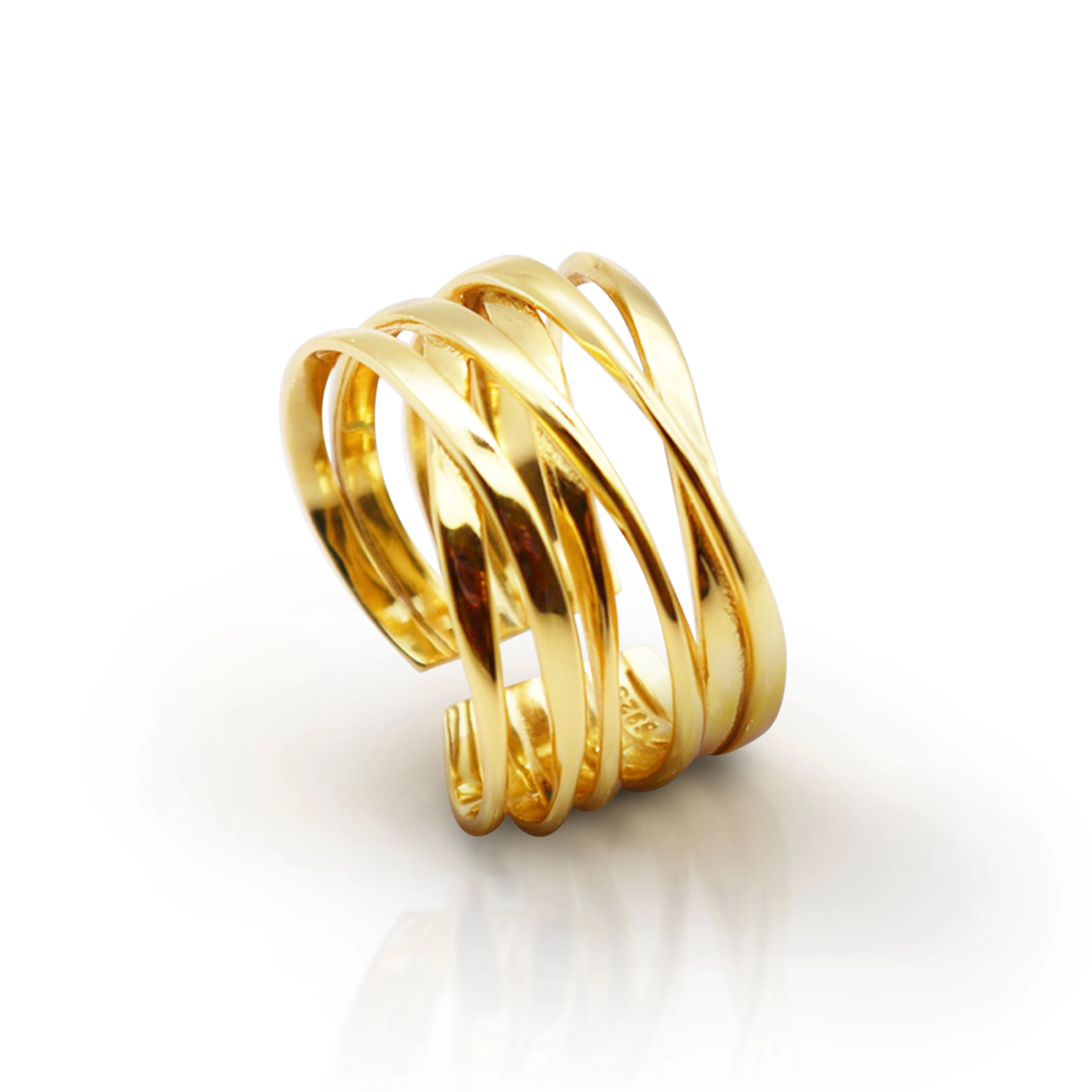 

Chris April In Stock Korean version 925 Sterling Silver 18k Gold Plated Minimalist winding lines Nest Wire Rings