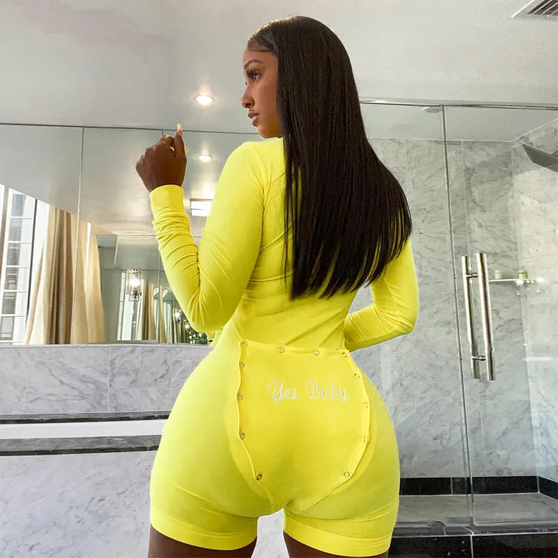 

Fall Clothing Solid Back Embroidered Ladies Long Sleeve Shorts Oneise With Open Butt Flap Pajamas For Adults, Picture shows