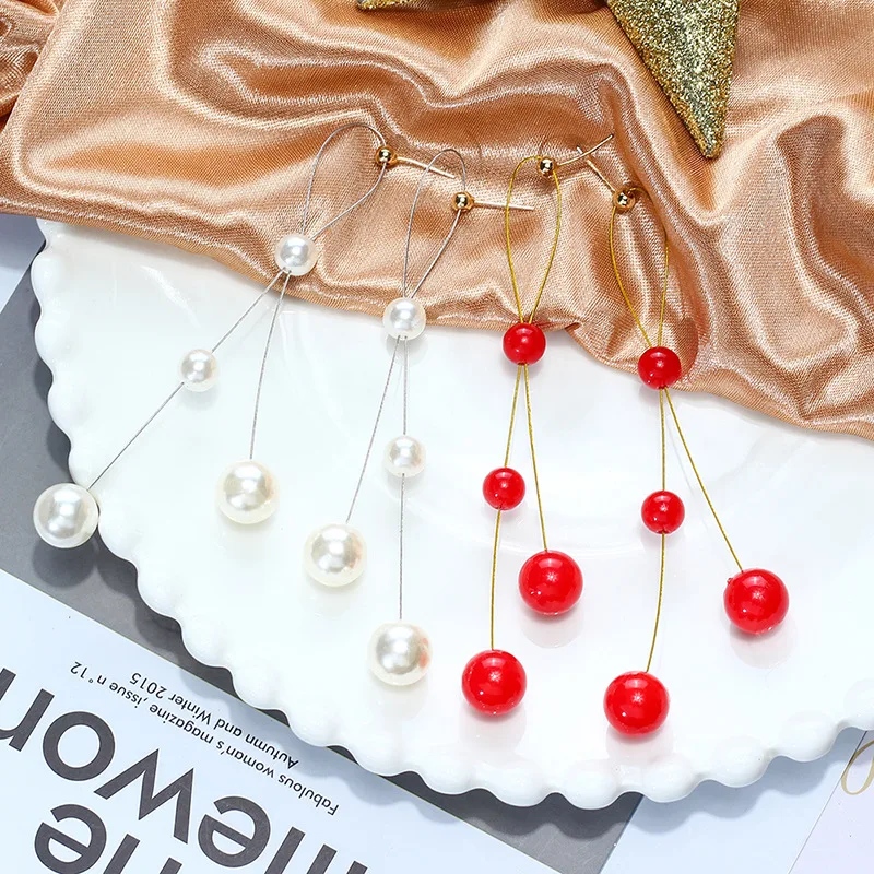 

fashion trendy red pearl white cherry earring