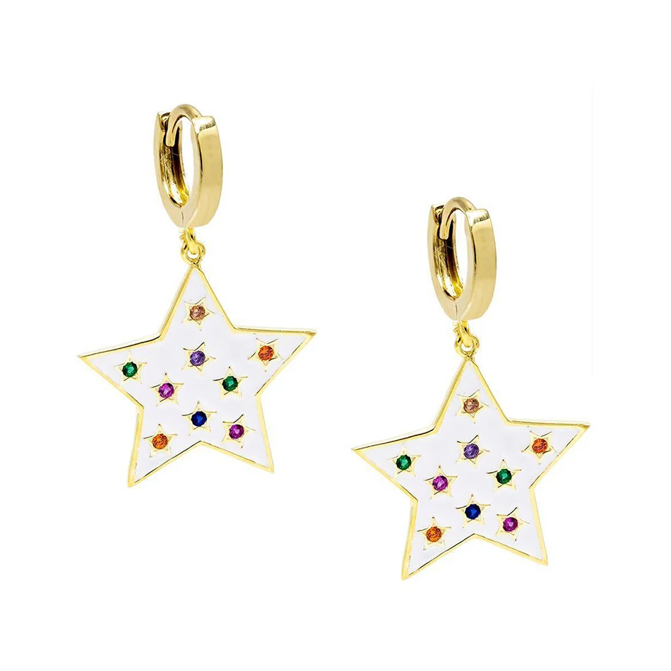 

simple style 18k gold plated jewelry noble 925 sterling silver trendy star pendant huggie earings for women party