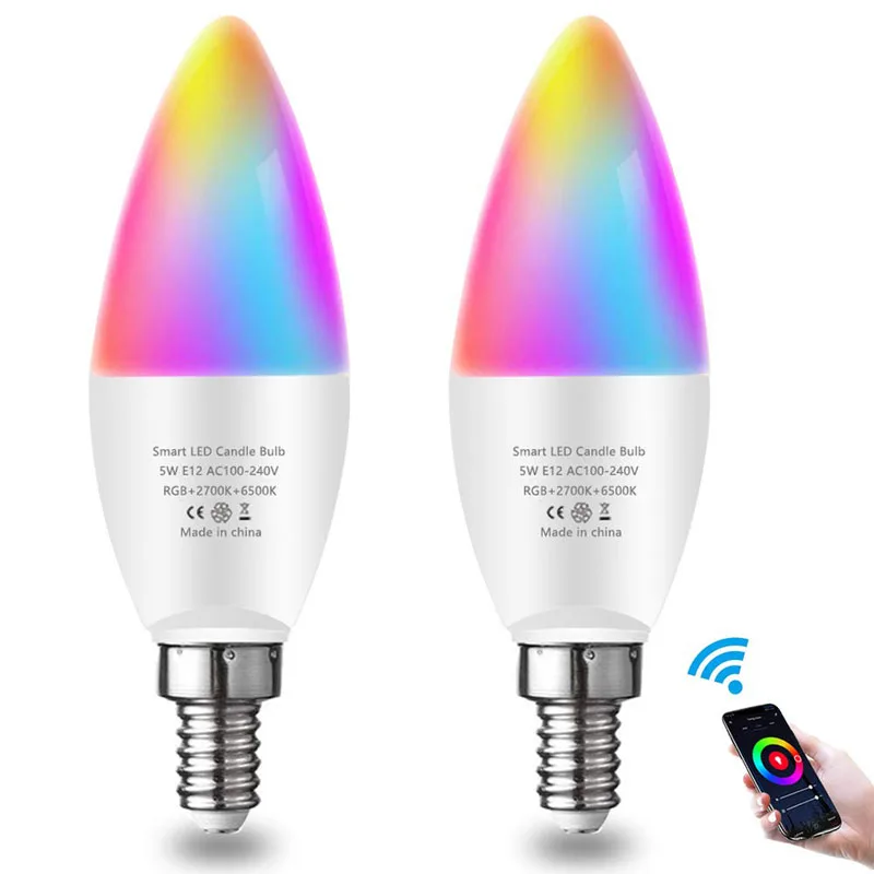 2019 Smart WiFi Candle Light E14/E27 RGB Light Bulb Support Alexa/Google Home Smart Voice Control 5W LED Decorative Light