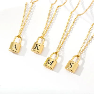 

2021 Newest Stainless Steel Initial Letter Lock Necklace Mini Lock Capital Alphabet Pendant Necklace For Women Men