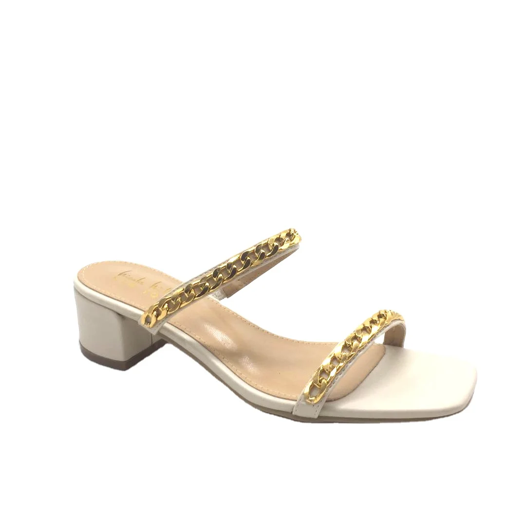 

Two Thin Straps Upper Buckle Fashion Chains Design Women Casual Heel Sandal, Customized color