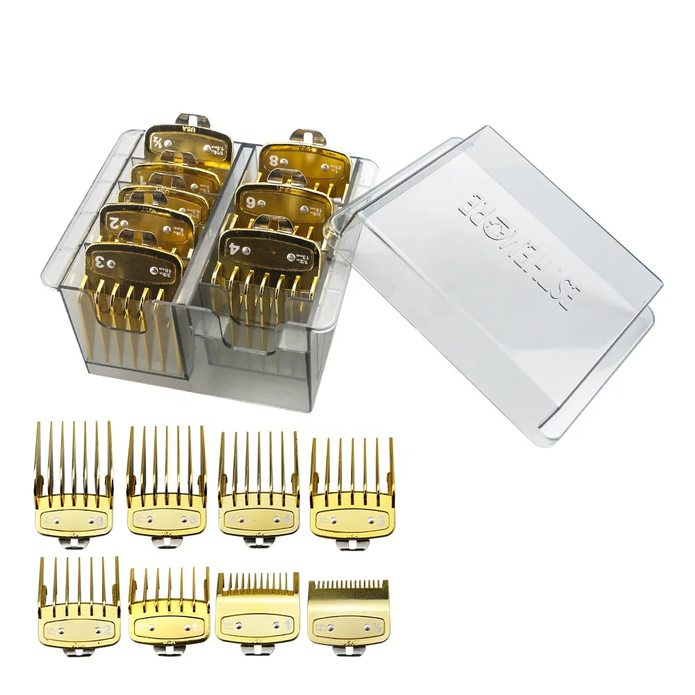 

8pcs/set Luxury Gold Guides Comb Universal Hair Clipper Limit Comb Replacement Hair Trimmer Guards, Gold,transparent