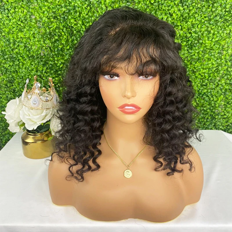 

180% Density Lace Front Wigs With Bangs Curly Virgin Glueless HD Lace Wig Overnight Delivery 100% Human Hair Full Lace Wig