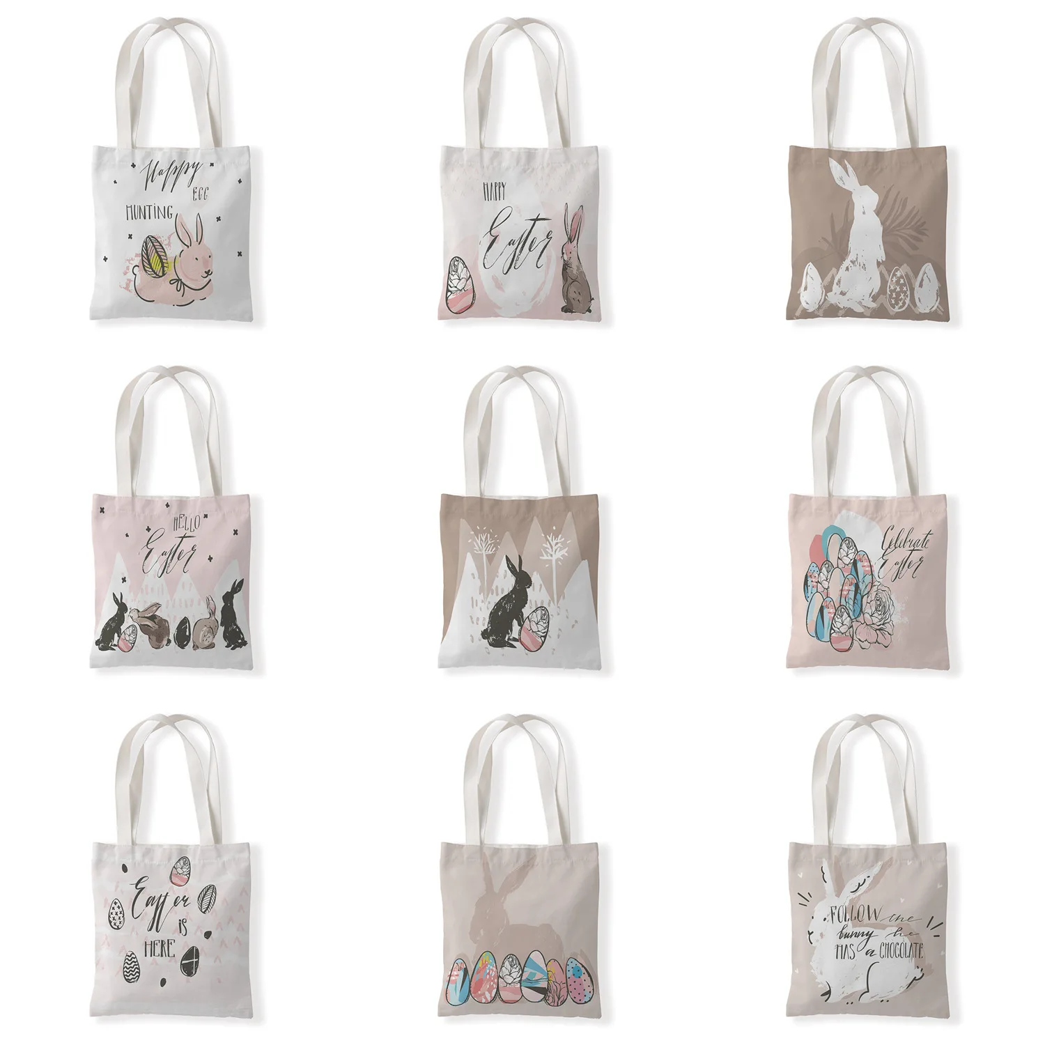 

2022 Easter Bunny Printed Ladies Handbag Made In China Ladies Canvas Shopping Bag