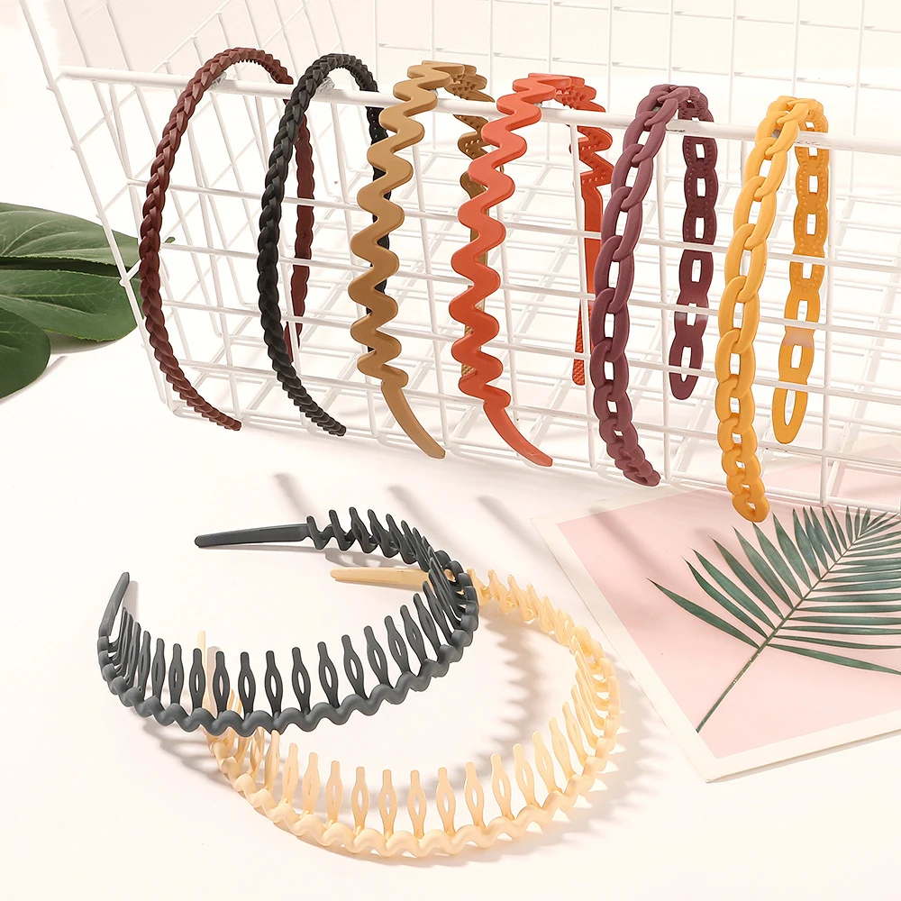 

Korean solid color frosted hollow resin hair hoop Cute girls thin hair band accessories Womens matte plain headbands