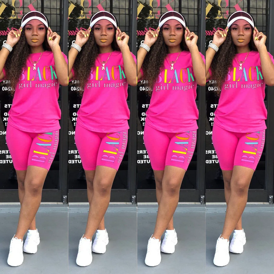 

In Stock Fast Delivery Summer Black Girl Magic Tracksuit Joggers Outfit Plus Size Two Piece Matching Set Women Clothing, Picture