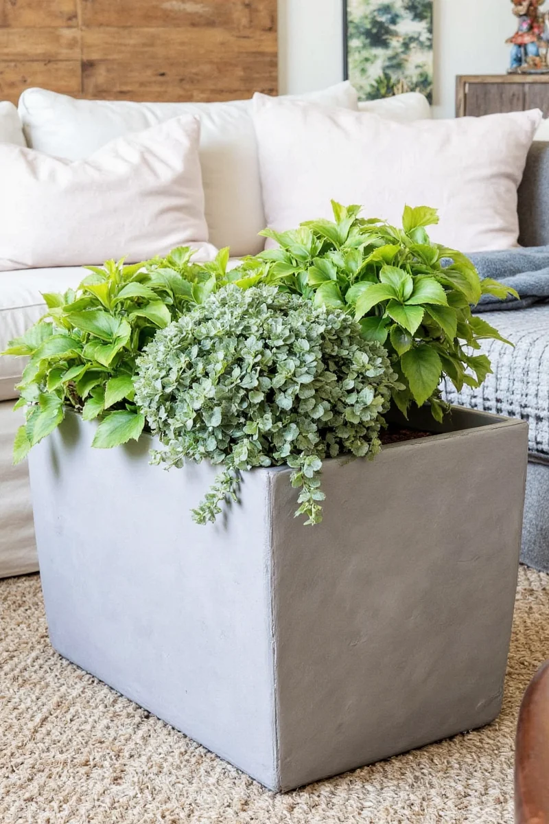 Two stacked 24 inch planter pots forming a vertical cat ladder. Each level has a small resting platform with cat toys attached.