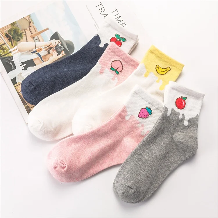 

fruit Pattern Comfortable Cute combed Cotton Tube Socks For Women