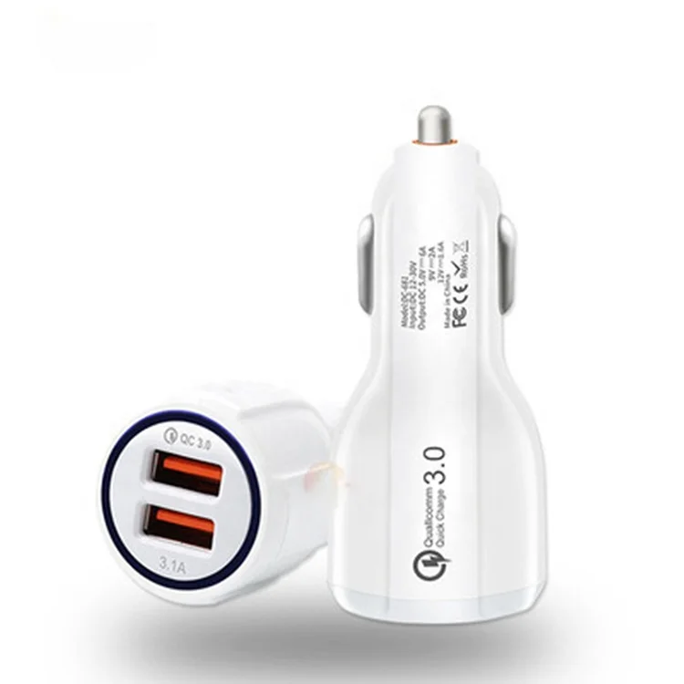 

QC3.0 fast charging car charger dual USB mobile phone 2 port USB charger, Black/white
