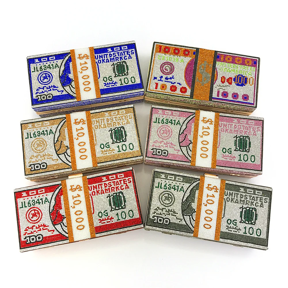 

USD Purses Exquisite Luxury Shoulder Handbag Us Dollar Bag With Diamond Glitter Gold Chain Wallet, 7 stock colors