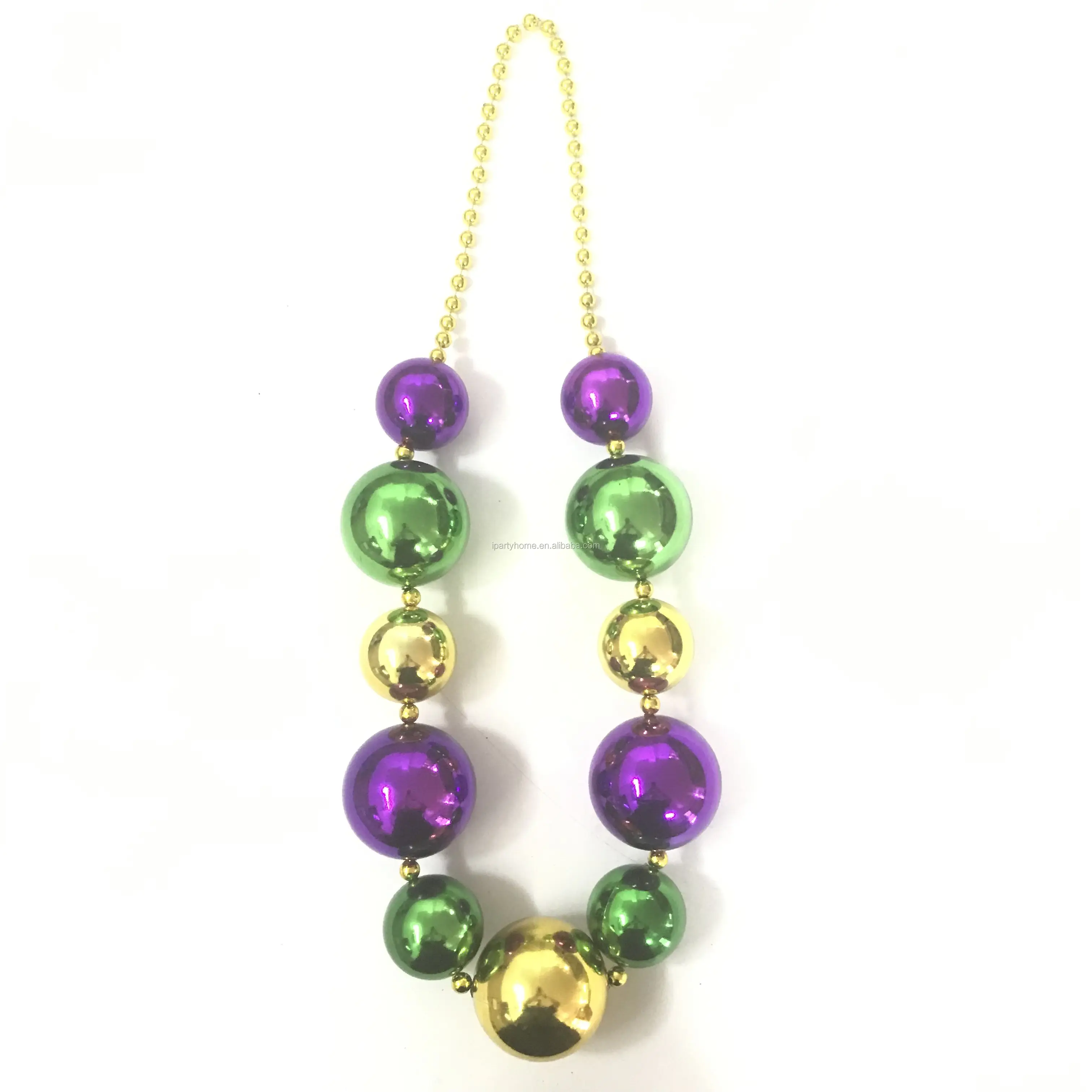 Jumbo Mardi Gras Beads Custom Metallic Purple,Green And Gold Big Ball