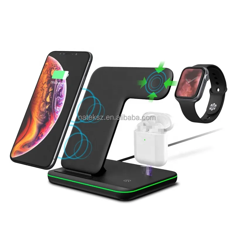 

Amazon Hot Selling 15W Fast Charging 3 in1 Wireless Chargers station Universal 15W 3 in1 Stand Fast Phone Wireless Charger Pad