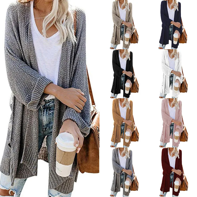 

2021 New Fall Winter Ladies Loose Knitted Sweater Batwing Sleeve Long Cardigan