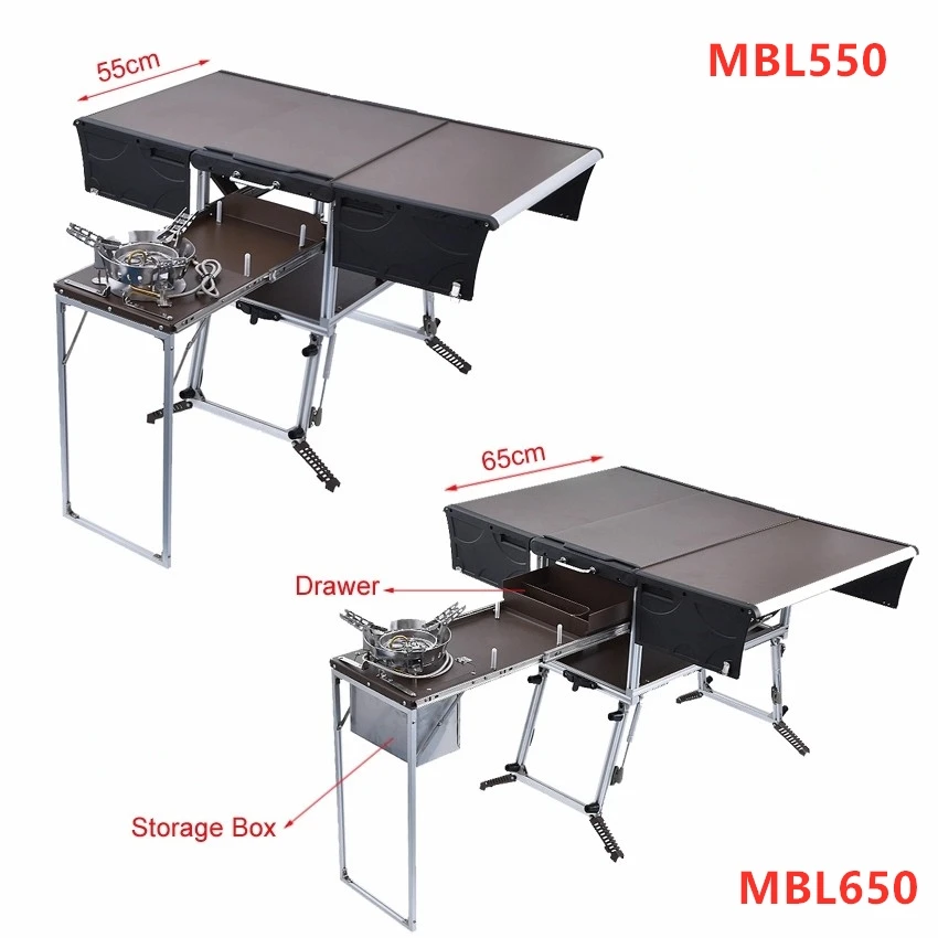 
5-8 Person Outdoor Camping Kitchen Stand Foldable Picnic Table Folding Mesa De Camping Table With Cup Holder And Cookware Set 