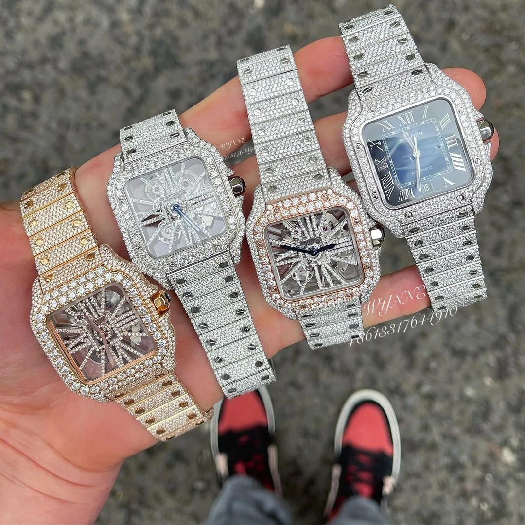 

22.1655CTW Skeleton Buss Down Luxury 40mm Honeycomb Setting Moissanite Iced Out Lab Diamond Watch