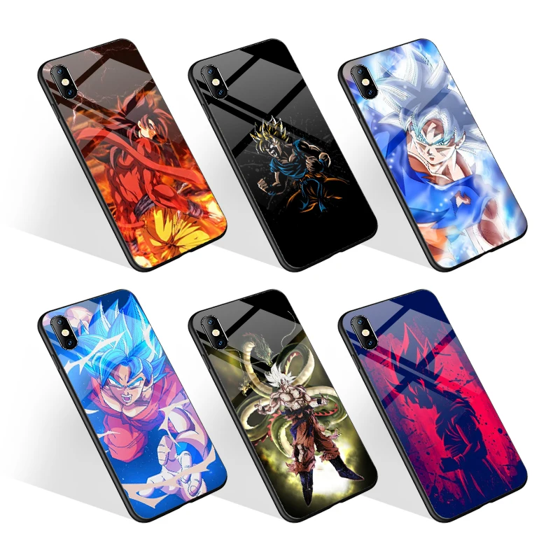 

Custom Printed Anime Phone Case for iPhone 12 11 Pro XR XS MAX Tempered glass Mobile Case for S20FE Goku back cover, Black