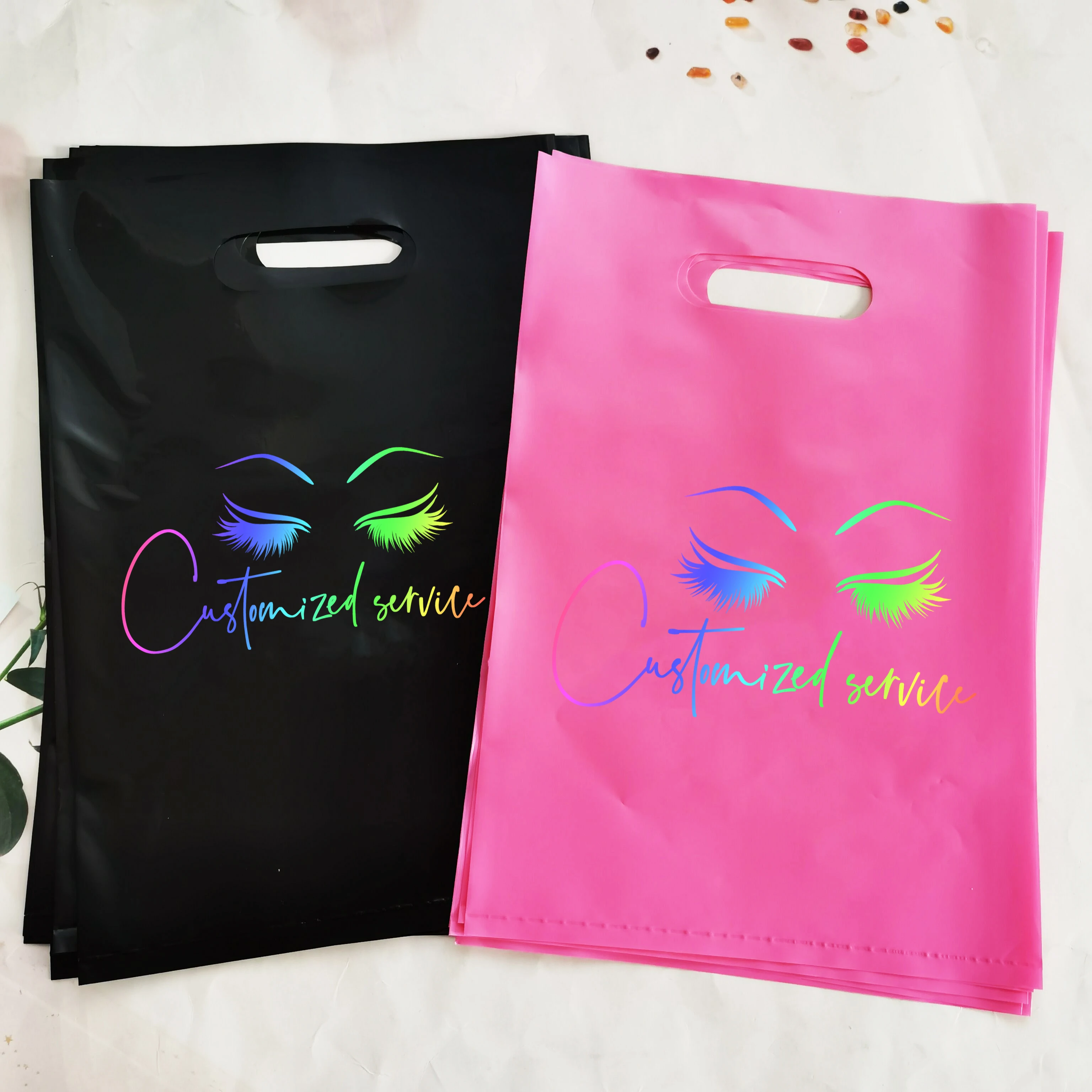 

Wholesale private label plastic gift bag hot selling shopping hand bag custom eyelashes plastic bag