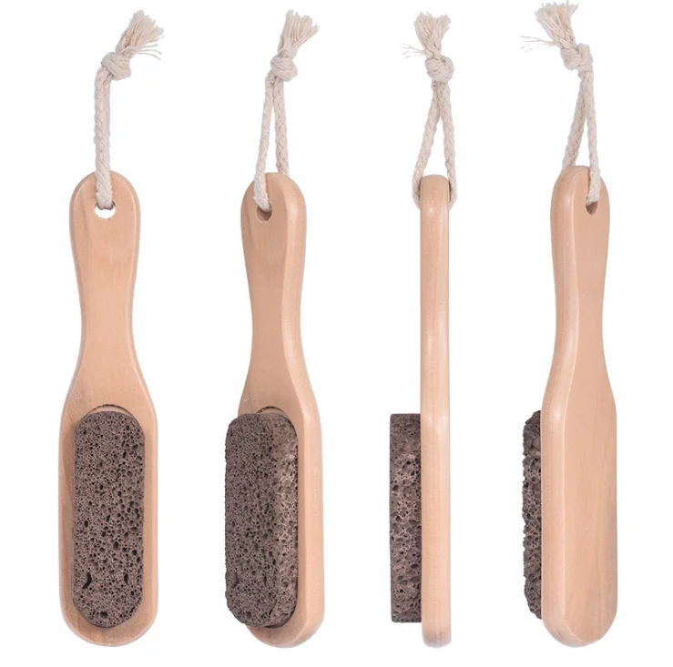 

Pumice Stone Wooden Foot Wand Foot Cleaner Scrubber With Wood Handle, Brown